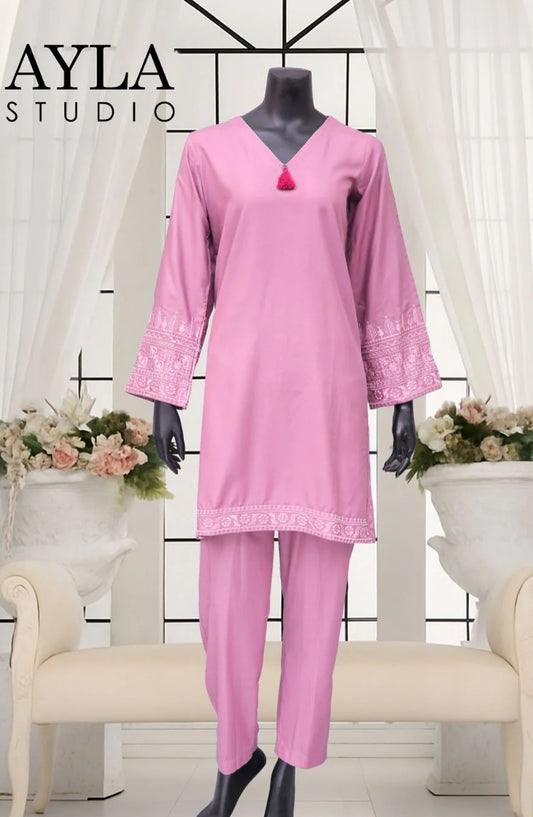 Noor-e-Rang by Ayla Embroidered Lawn Stitched 2 Piece Suit - Shabnam - AY25NRG - Pink - Summer Collection