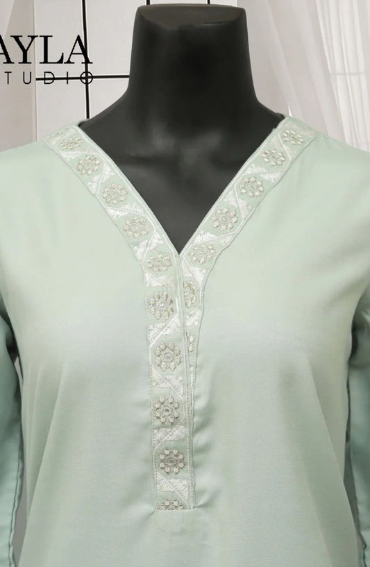 Noor-e-Rang by Ayla Embroidered Lawn Stitched 2 Piece Suit - Hareem - AY25NRG - Pastel Green - Summer Collection