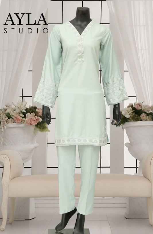 Noor-e-Rang by Ayla Embroidered Lawn Stitched 2 Piece Suit - Hareem - AY25NRG - Pastel Green - Summer Collection