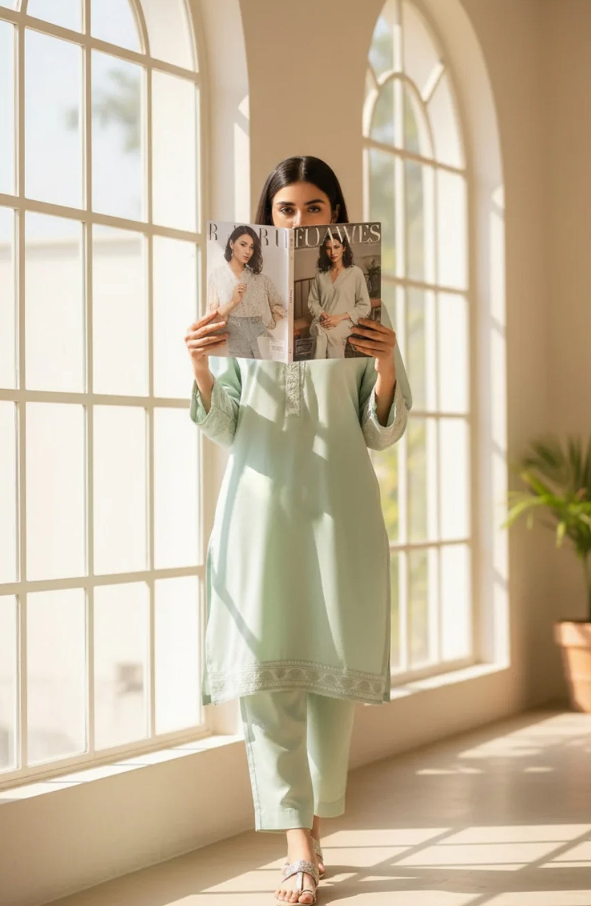 Noor-e-Rang by Ayla Embroidered Lawn Stitched 2 Piece Suit - Hareem - AY25NRG - Pastel Green - Summer Collection