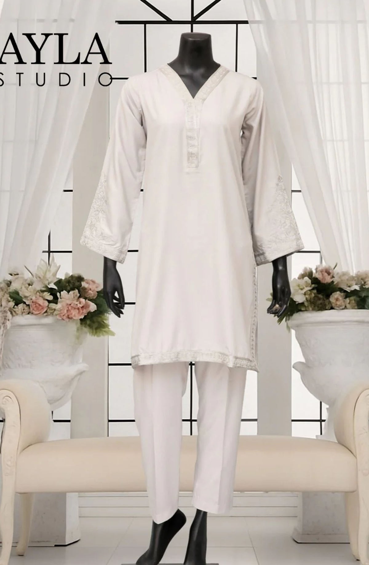 Noor-e-Rang by Ayla Embroidered Lawn Stitched 2 Piece Suit - Raat Ki Roshi - AY25NRG - Charcoal Grey - Summer Collection