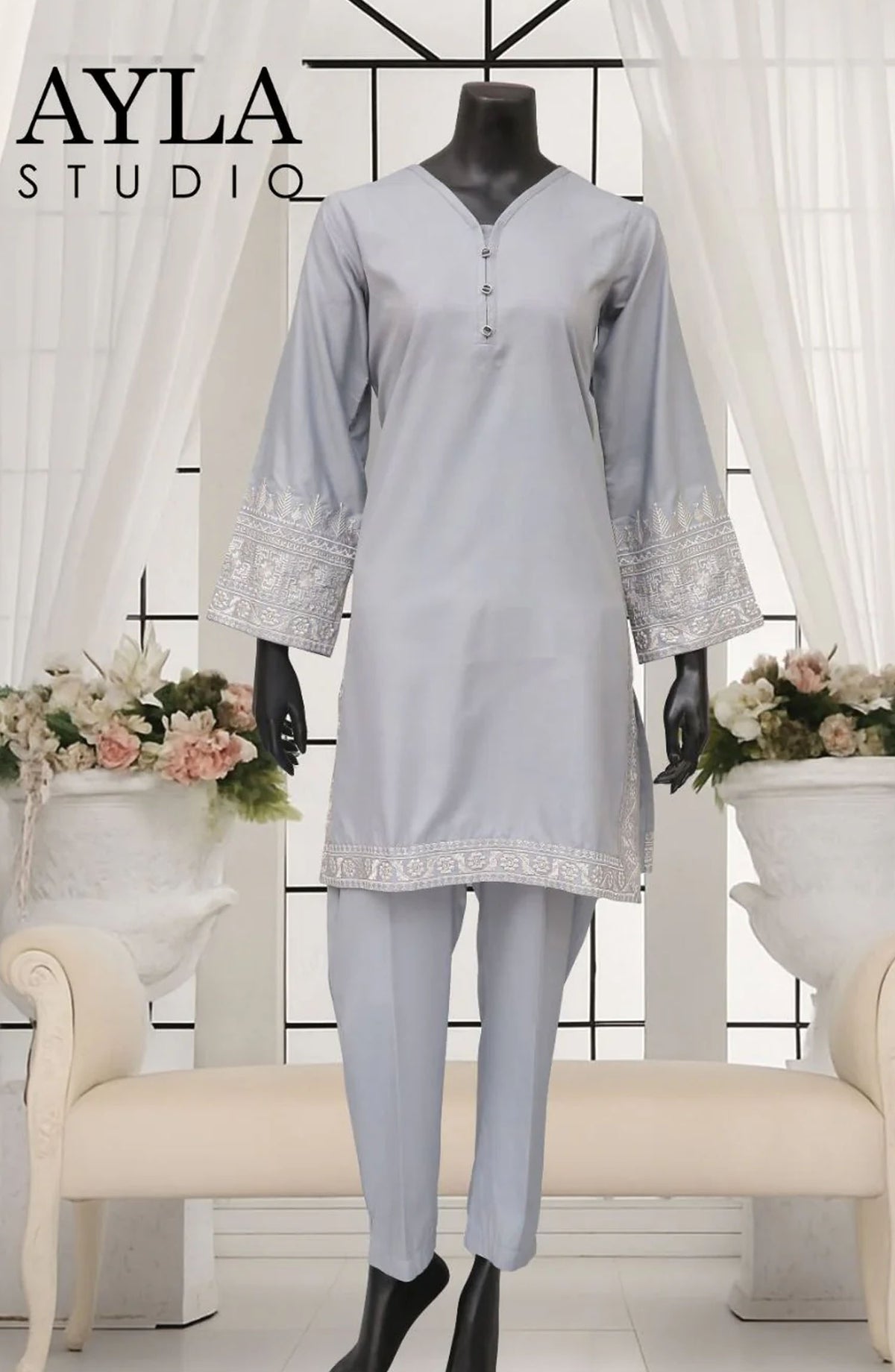 Noor-e-Rang by Ayla Embroidered Lawn Stitched 2 Piece Suit - NEELOFAR - AY25NRG - Blue - Summer Collection
