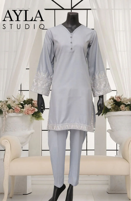 Noor-e-Rang by Ayla Embroidered Lawn Stitched 2 Piece Suit - NEELOFAR - AY25NRG - Blue - Summer Collection
