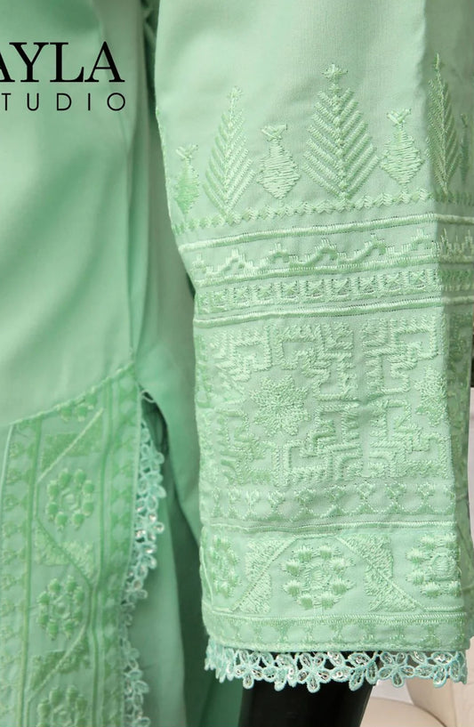 Noor-e-Rang by Ayla Embroidered Lawn Stitched 2 Piece Suit - SABZ-SITARA - AY25NRG - Green - Summer Collection