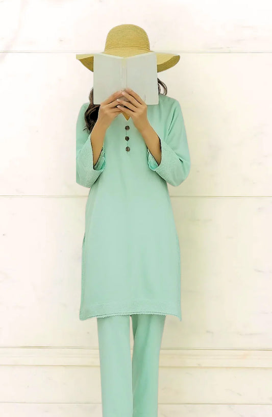 Noor-e-Rang by Ayla Embroidered Lawn Stitched 2 Piece Suit - SABZ-SITARA - AY25NRG - Green - Summer Collection