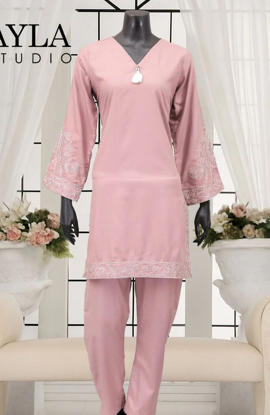 Noor-e-Rang by Ayla Embroidered Lawn Stitched 2 Piece Suit - GUL-E-NAZUK - AY25NRG - Pink - Summer Collection