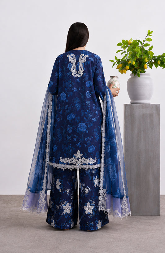 Noora by Amna Khadija Embroidered Cambric Stitched 3 Piece Suit - AKPN-01 - AM26ORA - Blue - Summer Collection