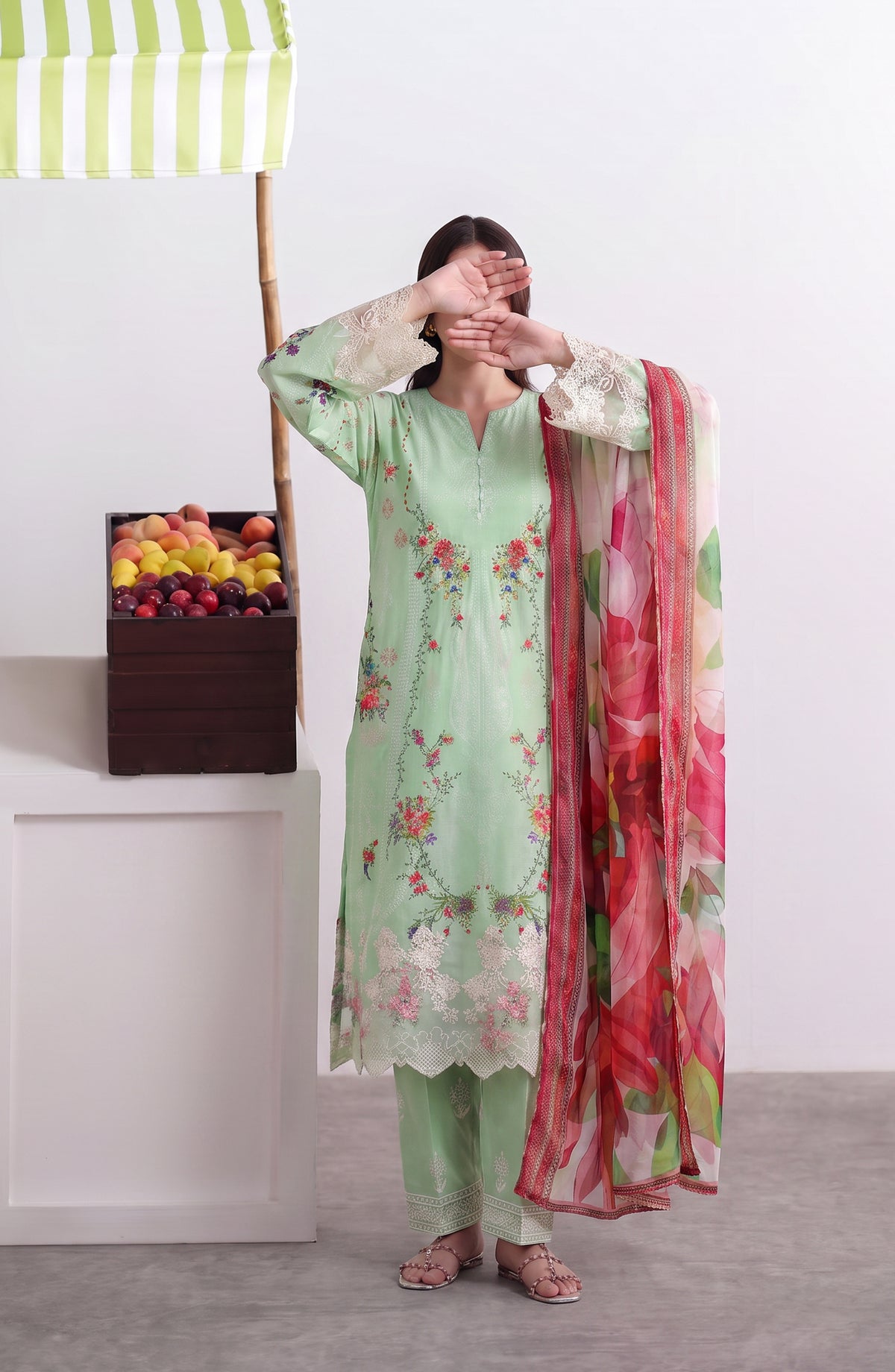 Noora by Amna Khadija Embroidered Cambric Stitched 3 Piece Suit - AKPN-05 - AM26ORA - Green - Summer Collection
