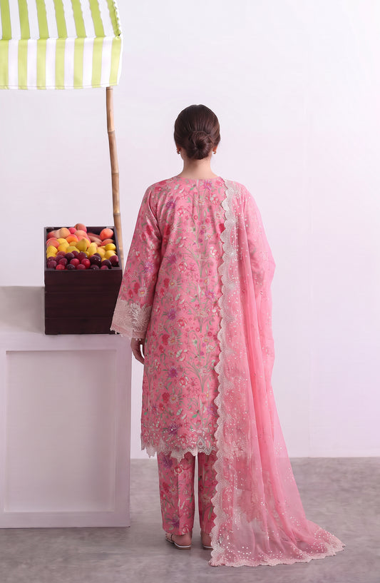 Noora by Amna Khadija Embroidered Cambric Stitched 3 Piece Suit - AKPN-08 - AM26ORA - Pink - Summer Collection