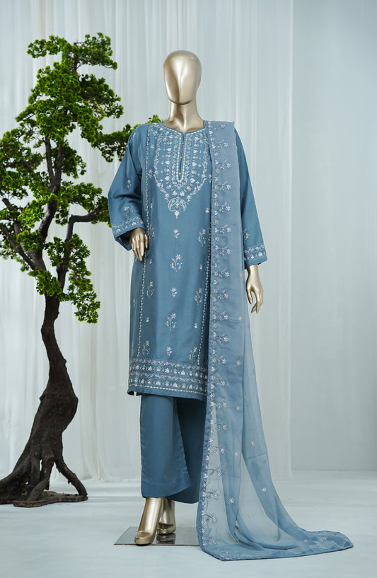 Noor by Amna Khadija Embroidered Self Jacquard Stitched 3 Piece Suit - AKN-04 - AM26NFS - Blue - Festive Collection