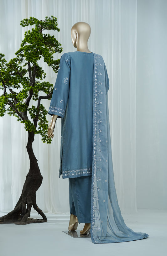 Noor by Amna Khadija Embroidered Self Jacquard Stitched 3 Piece Suit - AKN-04 - AM26NFS - Blue - Festive Collection