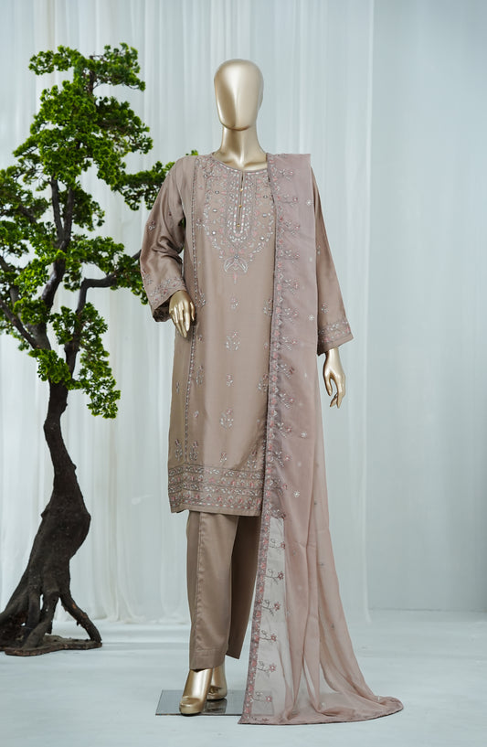 Noor by Amna Khadija Embroidered Self Jacquard Stitched 3 Piece Suit - AKN-02 - AM26NFS - Grey - Festive Collection