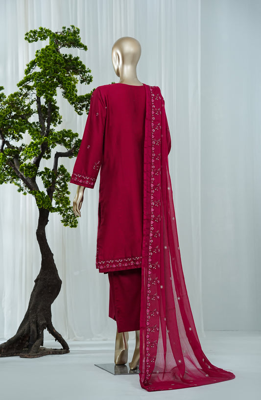 Noor by Amna Khadija Embroidered Self Jacquard Stitched 3 Piece Suit - AKN-01 - AM26NFS - Pink - Festive Collection