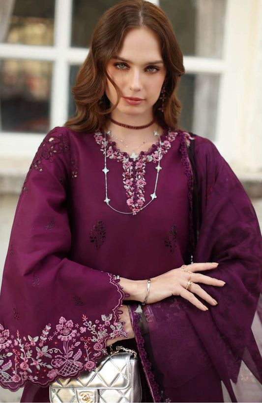 Noor by Saadia Asad Luxe Embroidered Lawn Unstitched 3 Piece Suit - D1A - NSA26CL - Purple - Luxury Collection