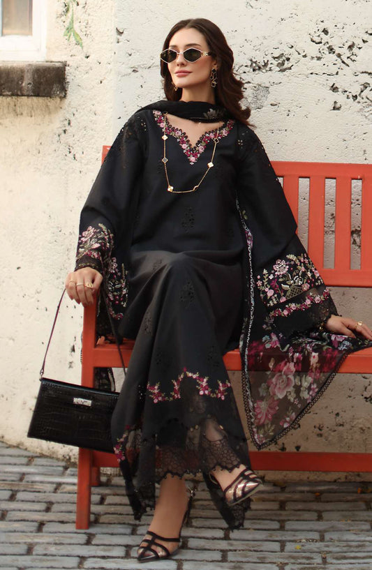Noor by Saadia Asad Luxe Embroidered Lawn Unstitched 3 Piece Suit - D1B - NSA26CL - Black - Luxury Collection