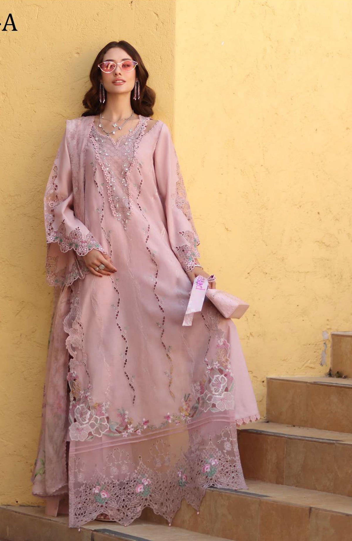 Noor by Saadia Asad Luxe Embroidered Lawn Unstitched 3 Piece Suit - D2A - NSA26CL - Pink - Luxury Collection