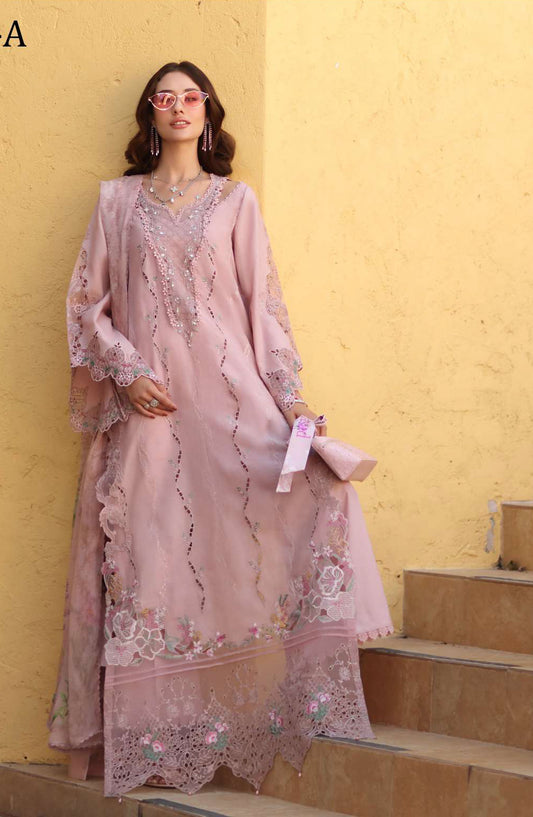 Noor by Saadia Asad Luxe Embroidered Lawn Unstitched 3 Piece Suit - D2A - NSA26CL - Pink - Luxury Collection