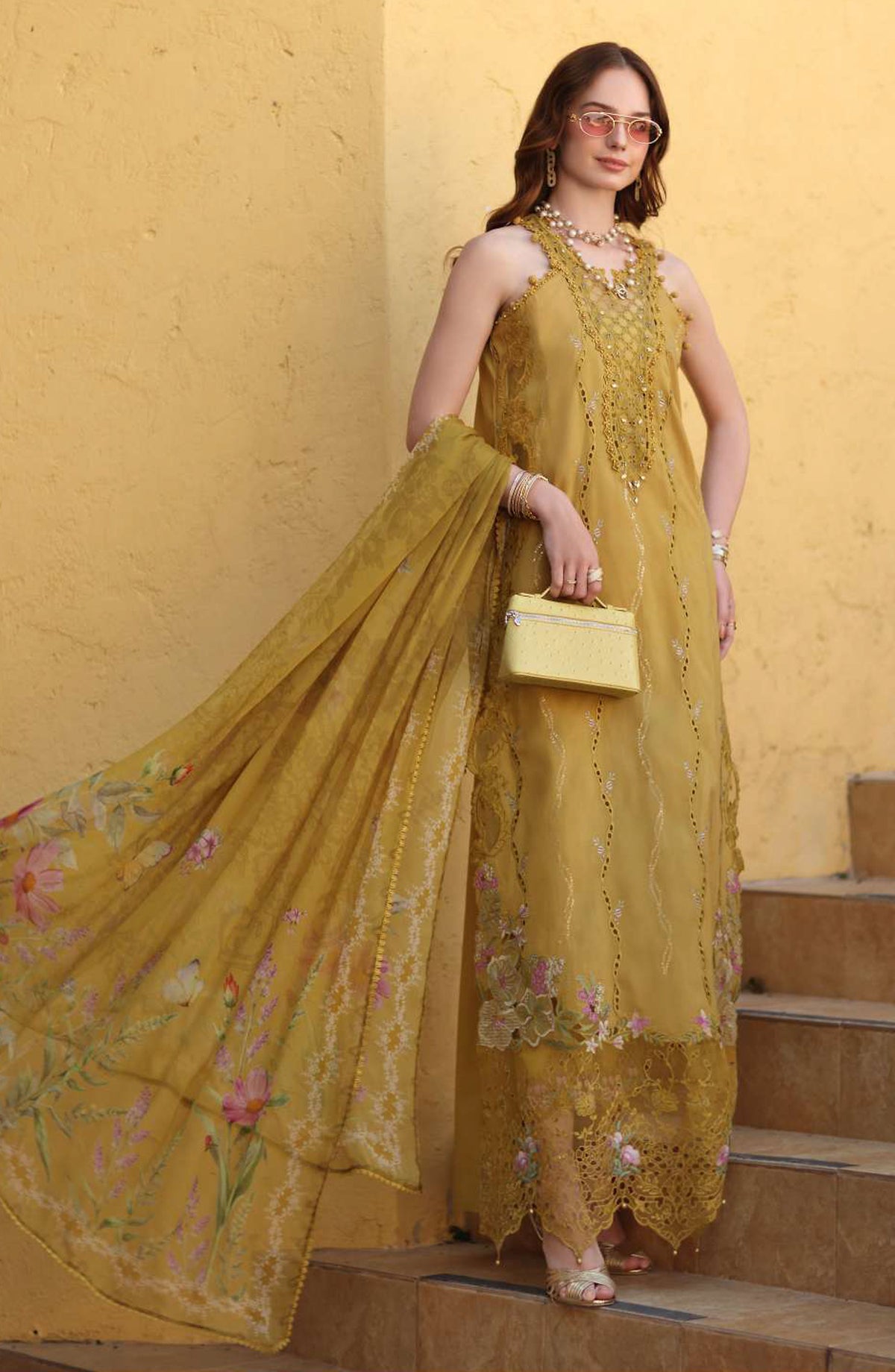 Noor by Saadia Asad Luxe Embroidered Lawn Unstitched 3 Piece Suit - D2B - NSA26CL - Dhani - Luxury Collection