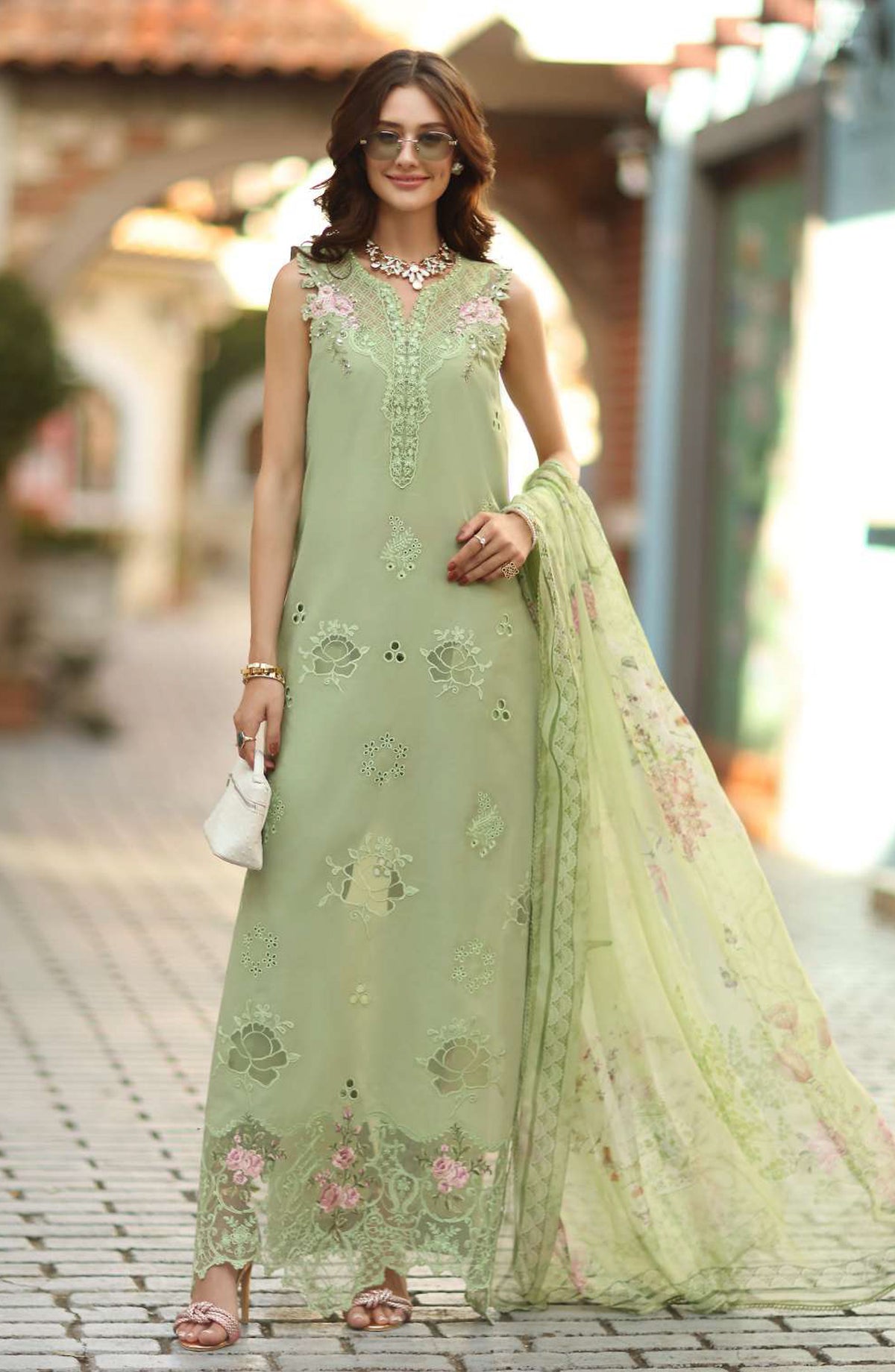 Noor by Saadia Asad Luxe Embroidered Lawn Unstitched 3 Piece Suit - D3A - NSA26CL - Green - Luxury Collection