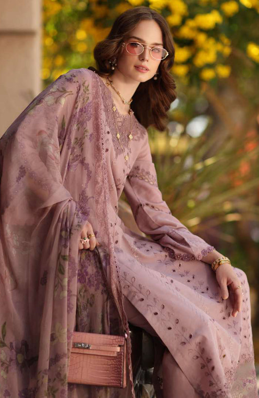 Noor by Saadia Asad Luxe Embroidered Lawn Unstitched 3 Piece Suit - D4B - NSA26CL - Pink - Luxury Collection