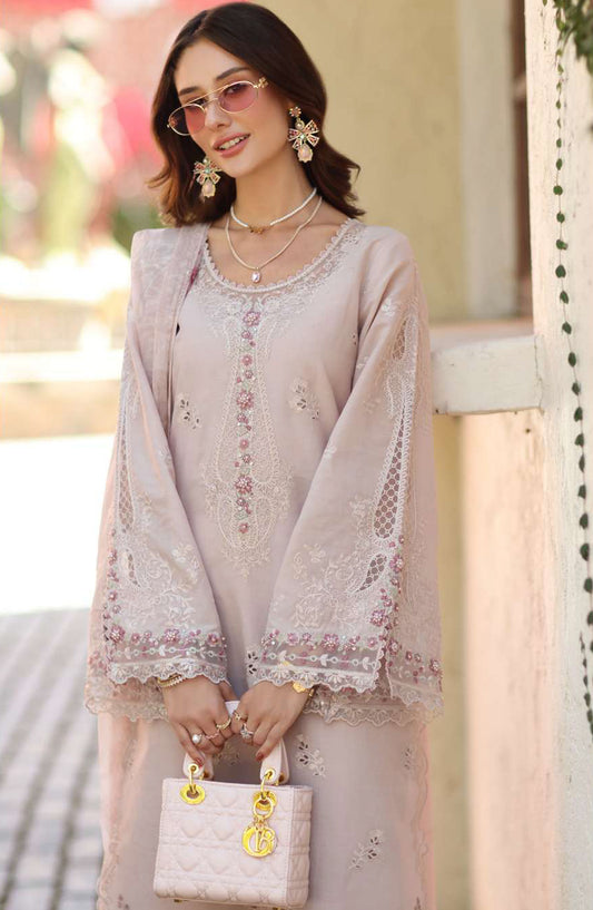 Noor by Saadia Asad Luxe Embroidered Lawn Unstitched 3 Piece Suit - D7A - NSA26CL - Pink - Luxury Collection