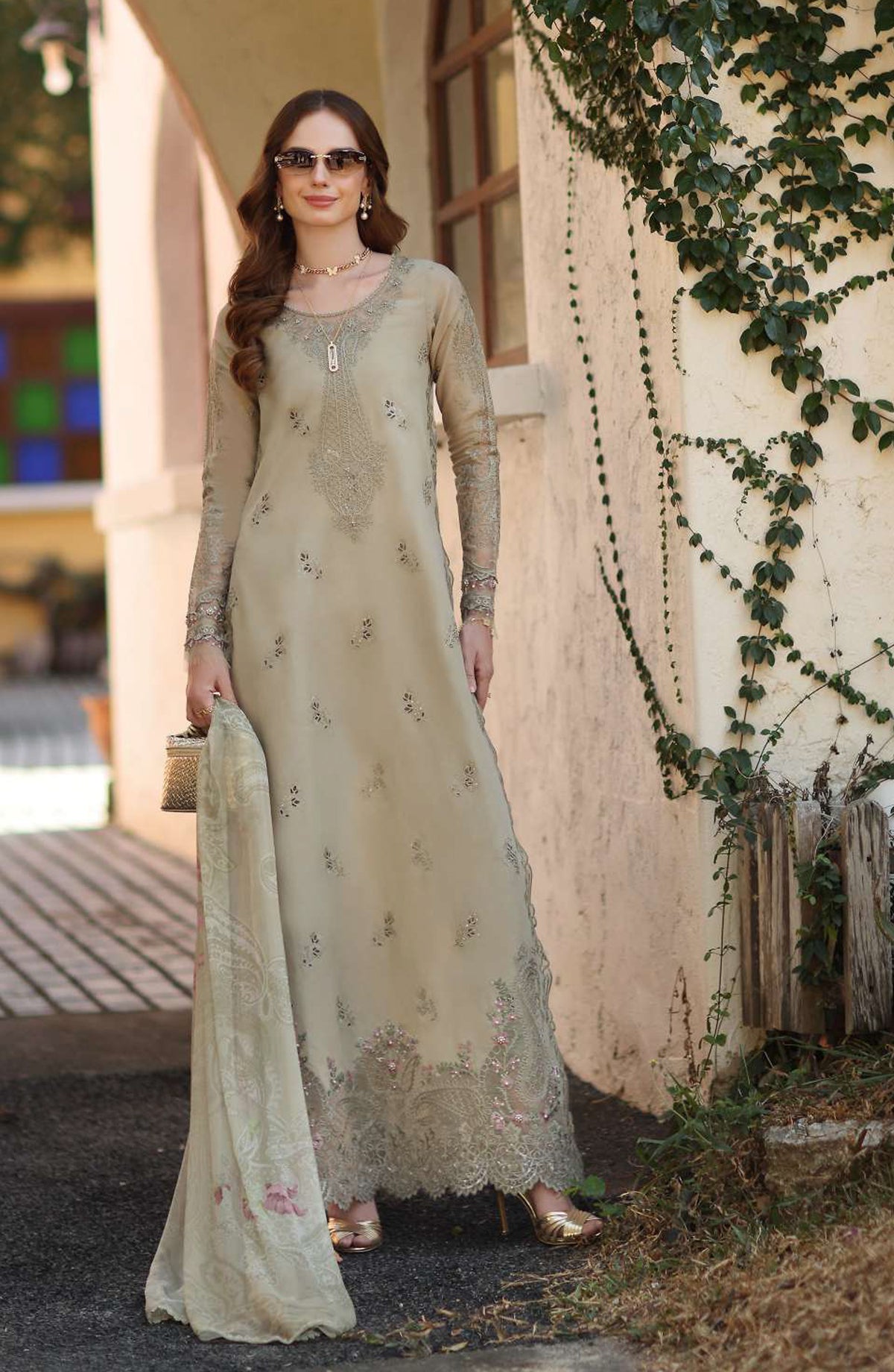 Noor by Saadia Asad Luxe Embroidered Lawn Unstitched 3 Piece Suit - D7B - NSA26CL - Green - Luxury Collection