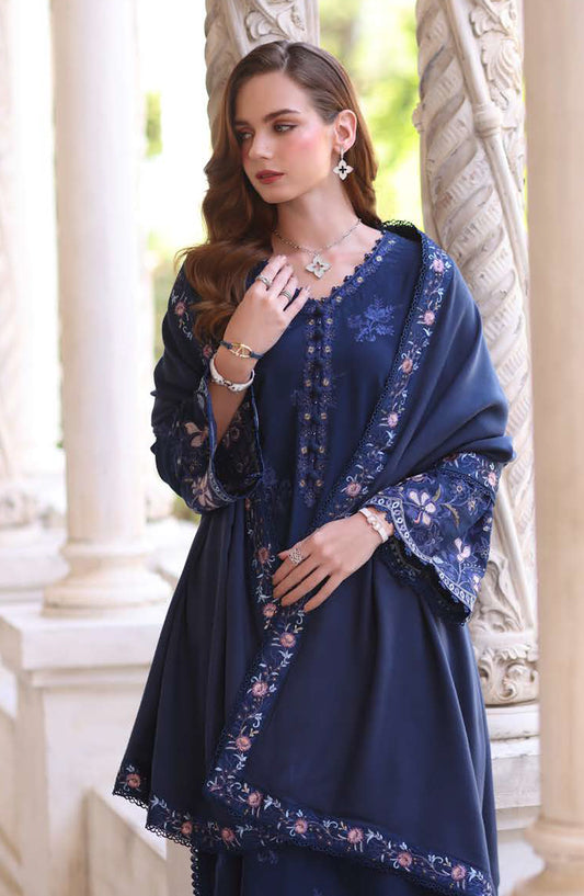 Noor by Saadia Asad Embroidered Linen Unstitched 3 Piece Suit - D4-Sapphire - NSA25PSH - Blue - Winter Collection