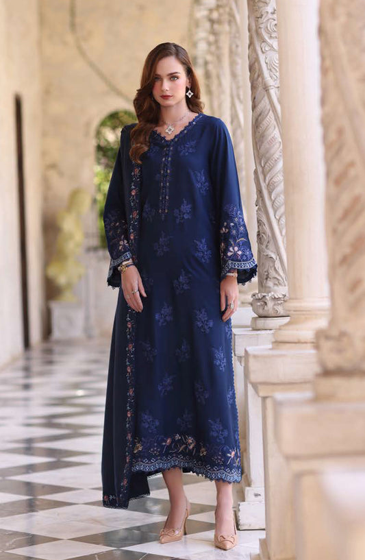 Noor by Saadia Asad Embroidered Linen Unstitched 3 Piece Suit - D4-Sapphire - NSA25PSH - Blue - Winter Collection