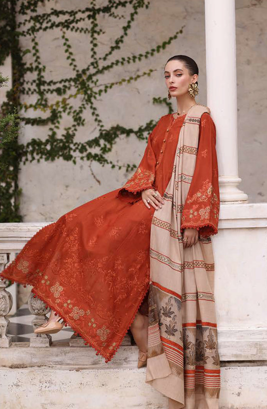 Noor by Saadia Asad Embroidered Khaddar Unstitched 3 Piece Suit - D10-Rsutique - NSA25PSH - Orange - Winter Collection