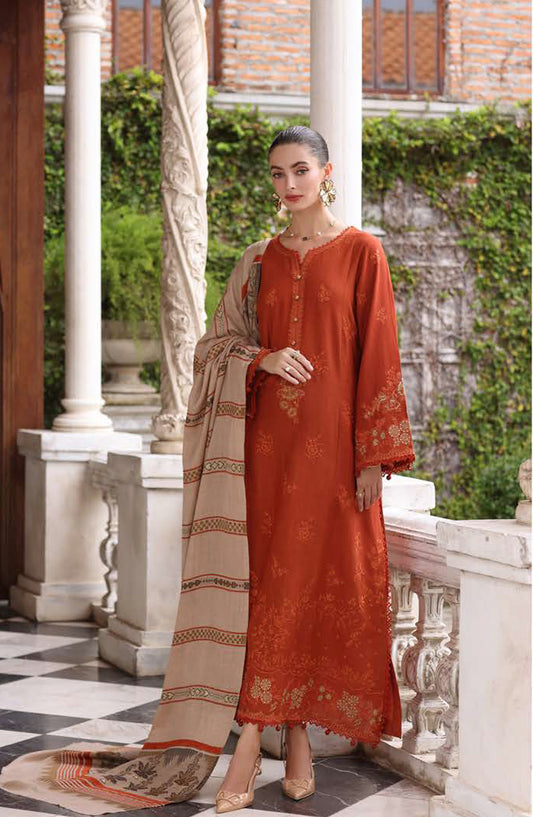 Noor by Saadia Asad Embroidered Khaddar Unstitched 3 Piece Suit - D10-Rsutique - NSA25PSH - Orange - Winter Collection