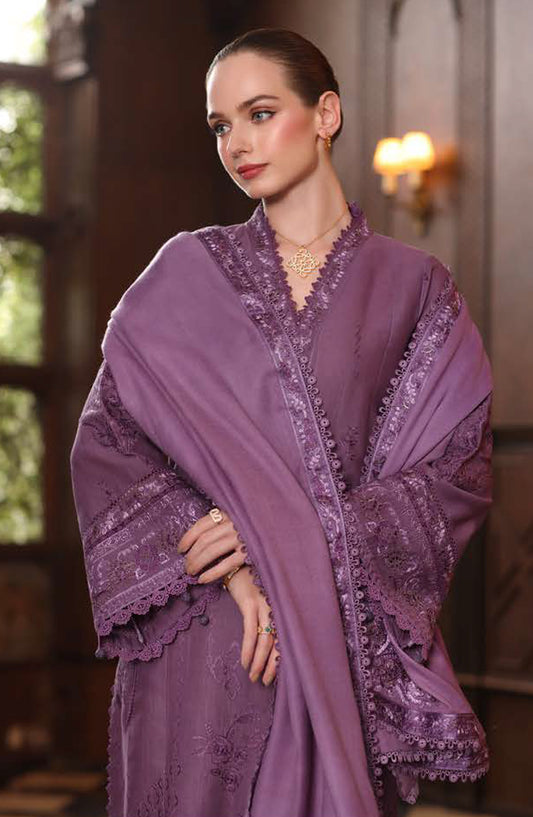 Noor by Saadia Asad Embroidered Khaddar Unstitched 3 Piece Suit - D6-Serenity - NSA25PSH - Purple - Winter Collection