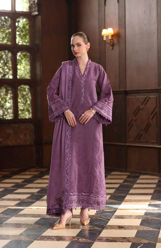 Noor by Saadia Asad Embroidered Khaddar Unstitched 3 Piece Suit - D6-Serenity - NSA25PSH - Purple - Winter Collection