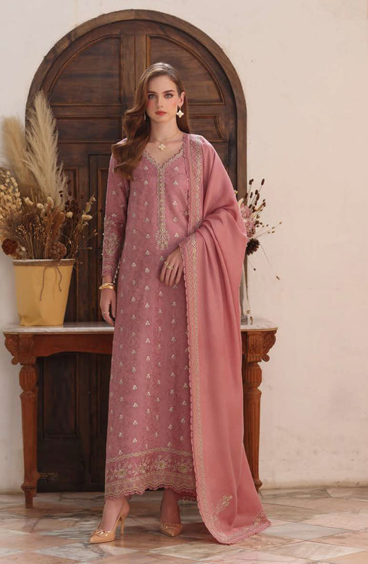Noor by Saadia Asad Embroidered Jacquard Linen Unstitched 3 Piece Suit - D3-Aveline - NSA25PSH - Pink - Winter Collection