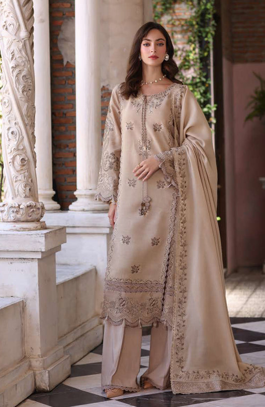Noor by Saadia Asad Embroidered Linen Unstitched 3 Piece Suit - D12-Caramel Mist - NSA25PSH - Beige - Winter Collection