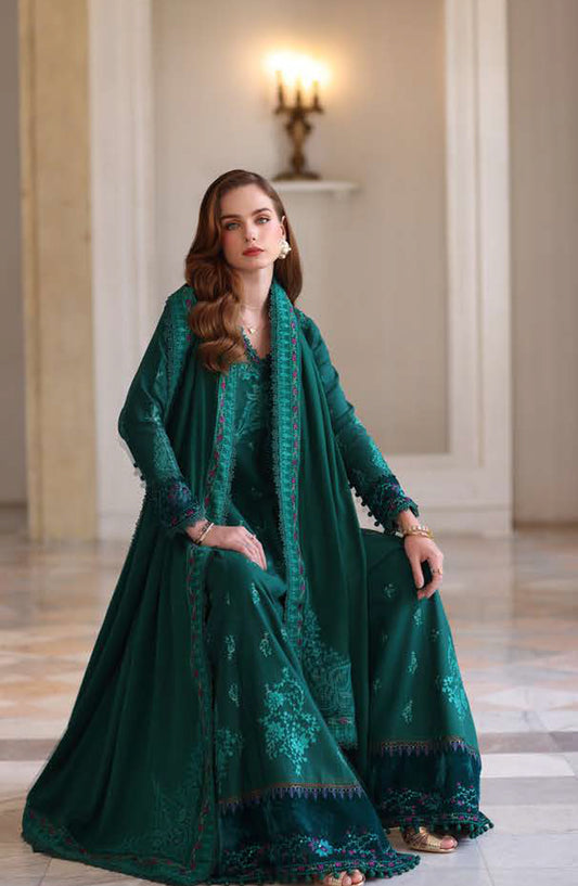 Noor by Saadia Asad Embroidered Khaddar Unstitched 3 Piece Suit - D2-Emerald Reverie - NSA25PSH - Green - Winter Collection