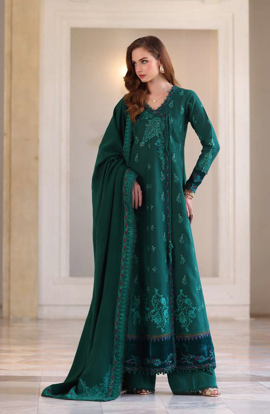 Noor by Saadia Asad Embroidered Khaddar Unstitched 3 Piece Suit - D2-Emerald Reverie - NSA25PSH - Green - Winter Collection