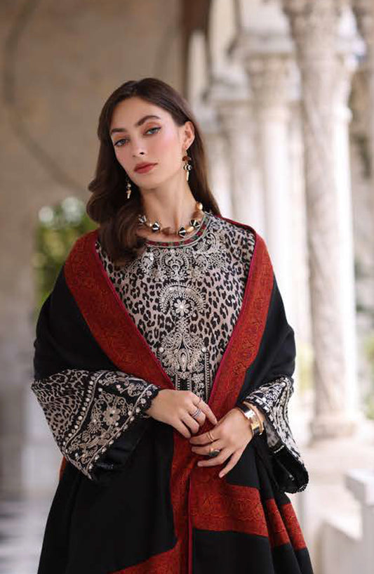 Noor by Saadia Asad Embroidered Khaddar Unstitched 3 Piece Suit - D1-Noir Safari - NSA25PSH - Black - Winter Collection