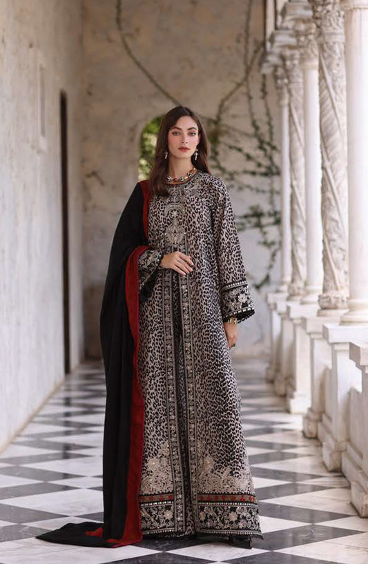 Noor by Saadia Asad Embroidered Khaddar Unstitched 3 Piece Suit - D1-Noir Safari - NSA25PSH - Black - Winter Collection