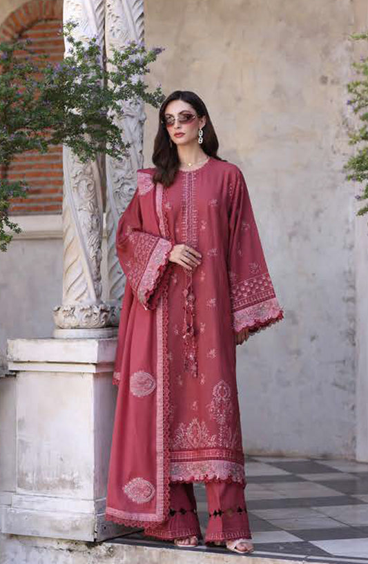 Noor by Saadia Asad Embroidered Khaddar Unstitched 3 Piece Suit - D8-Sienna - NSA25PSH - Pink - Winter Collection