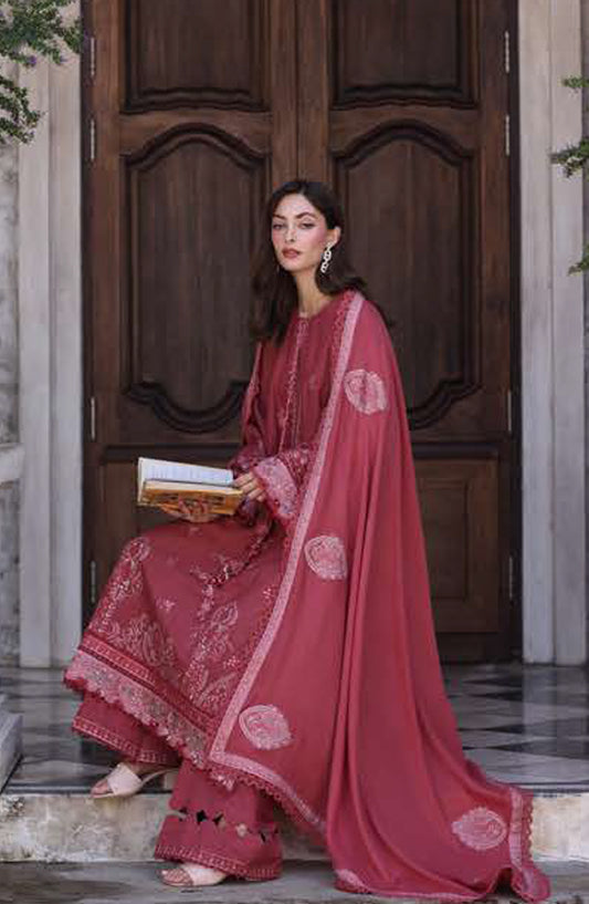 Noor by Saadia Asad Embroidered Khaddar Unstitched 3 Piece Suit - D8-Sienna - NSA25PSH - Pink - Winter Collection
