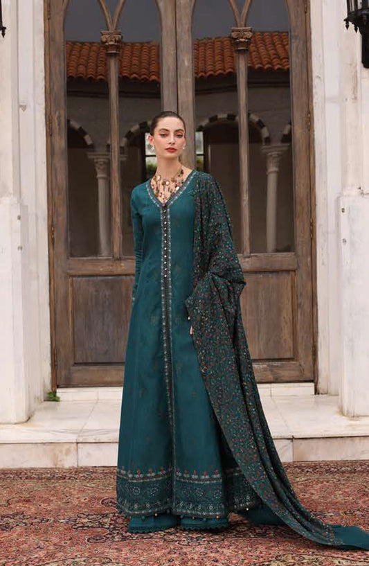 Noor by Saadia Asad Embroidered Khaddar Unstitched 3 Piece Suit - D11-Teal Empress - NSA25PSH - Green - Winter Collection