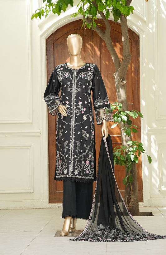 Noor e Sumaika by Amna Khadija Embroidered Lawn Stitched 3 Piece Suit - AKNS-01 - AM26NRSK - Black - Summer Collection