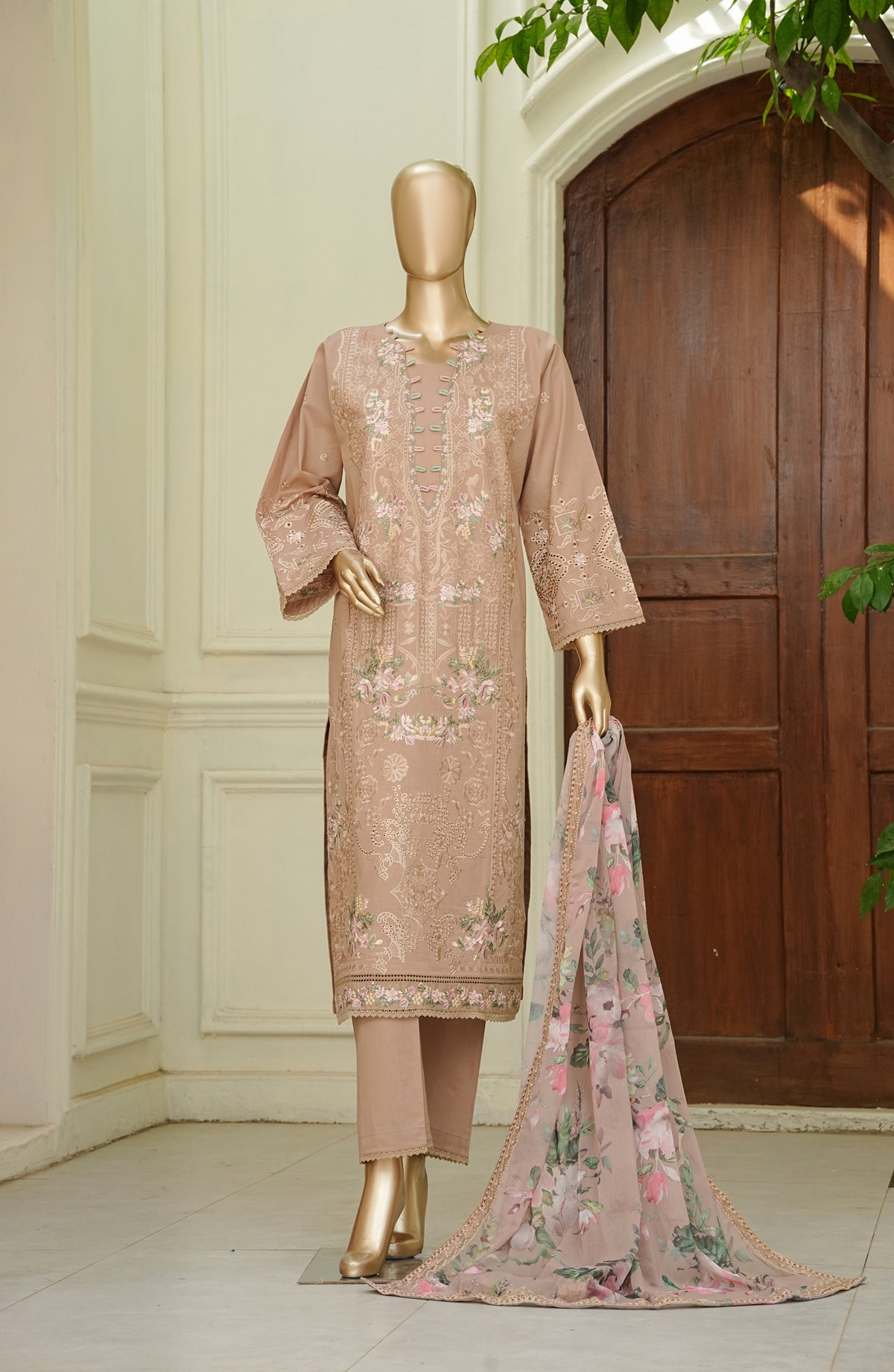 Noor e Sumaika by Amna Khadija Embroidered Lawn Stitched 3 Piece Suit - AKNS-08 - AM26NRSK - Peach - Summer Collection