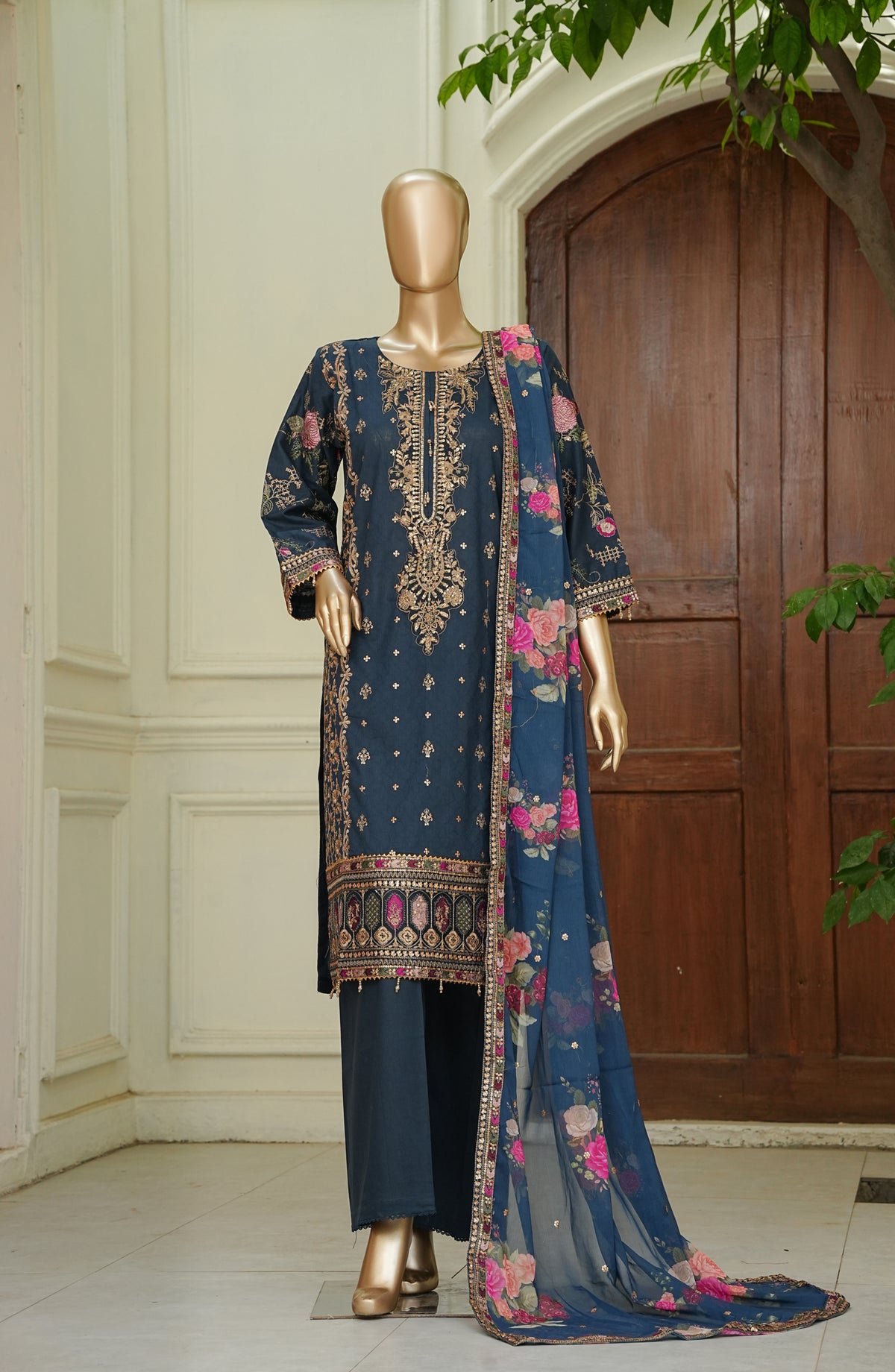 Noor e Sumaika by Amna Khadija Embroidered Lawn Stitched 3 Piece Suit - AKNS-10 - AM26NRSK - Blue - Summer Collection