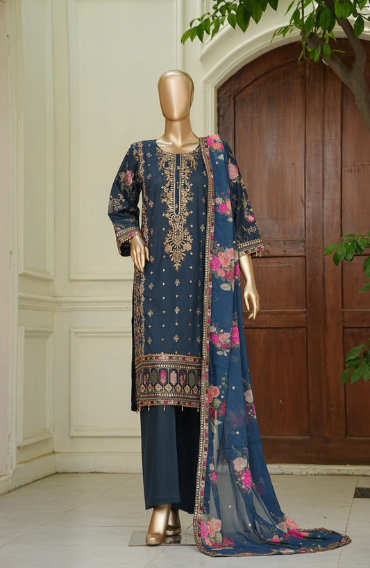 Noor e Sumaika by Amna Khadija Embroidered Lawn Stitched 3 Piece Suit - AKNS-10 - AM26NRSK - Blue - Summer Collection