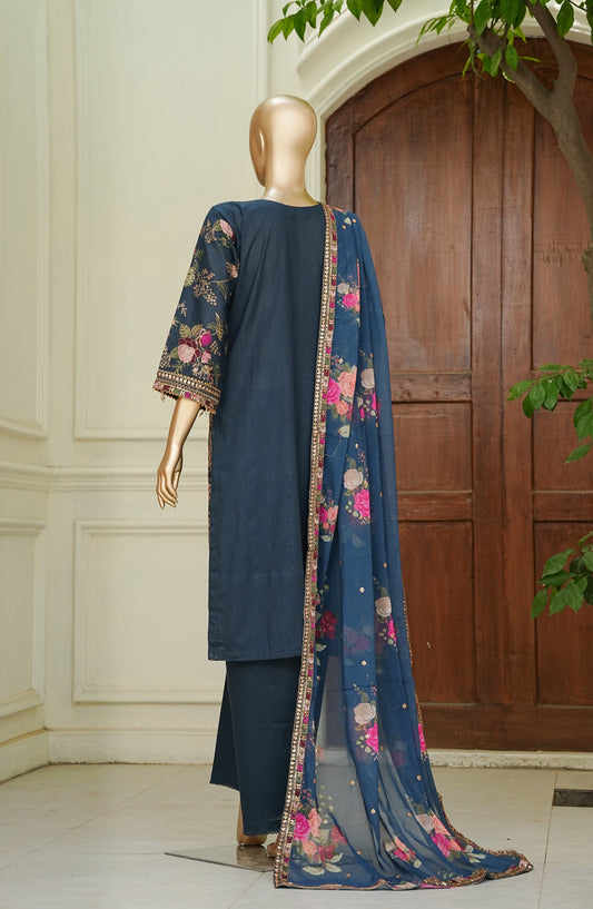 Noor e Sumaika by Amna Khadija Embroidered Lawn Stitched 3 Piece Suit - AKNS-10 - AM26NRSK - Blue - Summer Collection