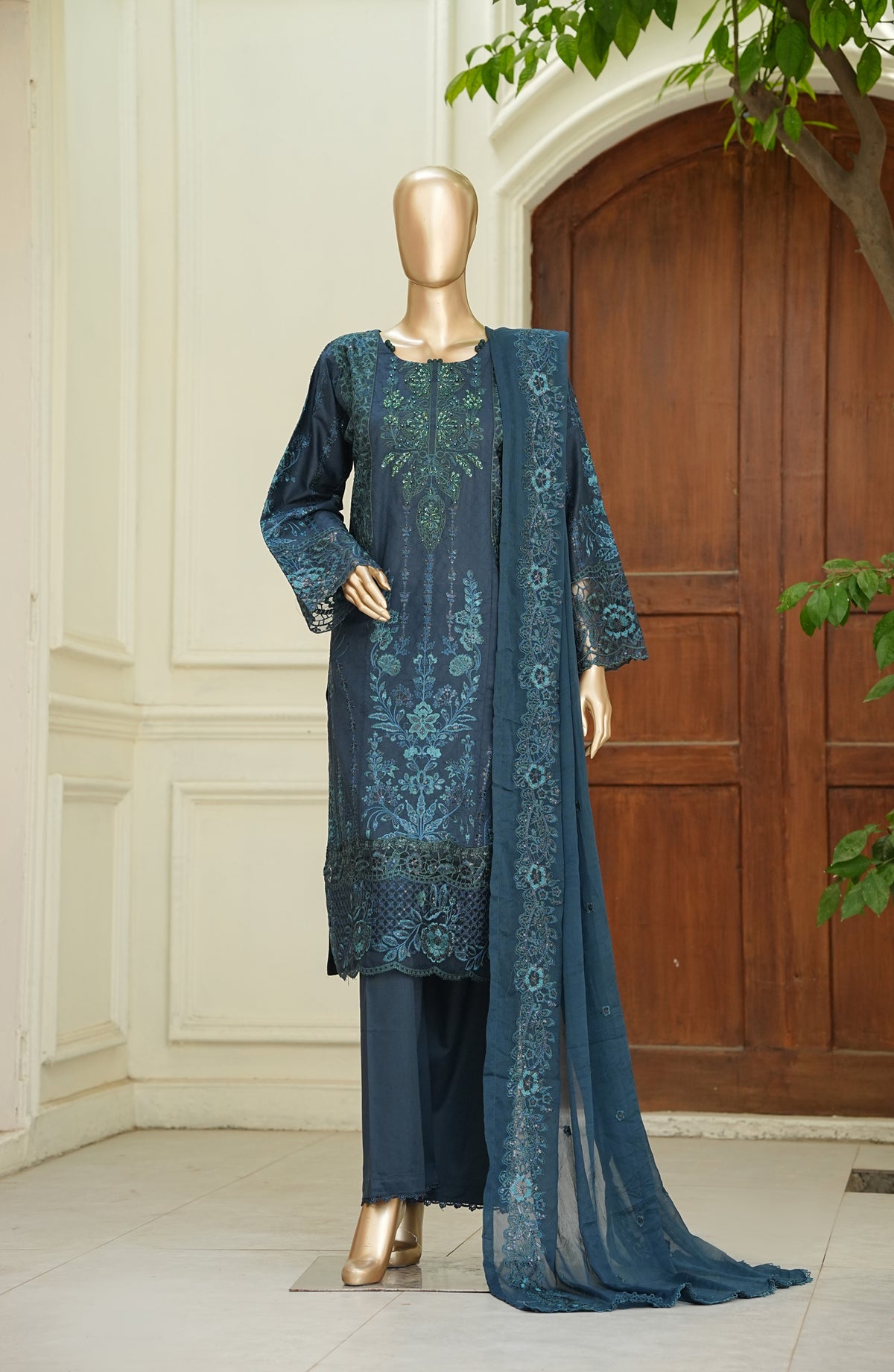 Noor e Sumaika by Amna Khadija Embroidered Lawn Stitched 3 Piece Suit - AKNS-11 - AM26NRSK - Blue - Summer Collection
