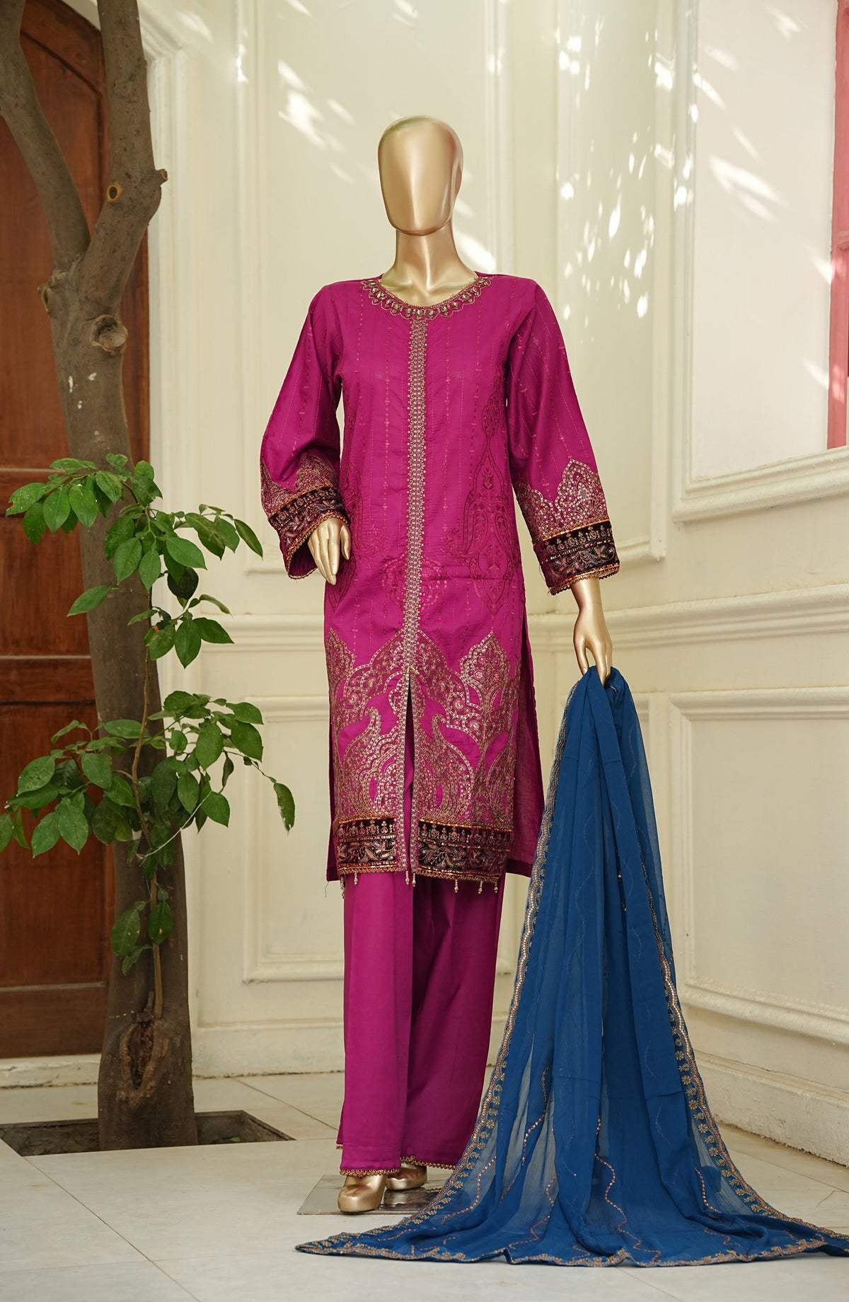 Noor e Sumaika by Amna Khadija Embroidered Lawn Stitched 3 Piece Suit - AKNS-12 - AM26NRSK - Pink - Summer Collection