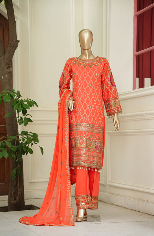 Noor e Sumaika by Amna Khadija Embroidered Lawn Stitched 3 Piece Suit - AKNS-17 - AM26NRSK - Orange - Summer Collection