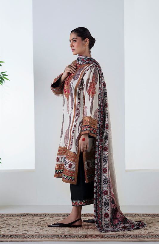 Noore by Freesia Embroidered Khaddar Unstitched 3 Piece Suit - ZOHAL - FSU5678 - FS25NRE - Ivory - Winter Collection